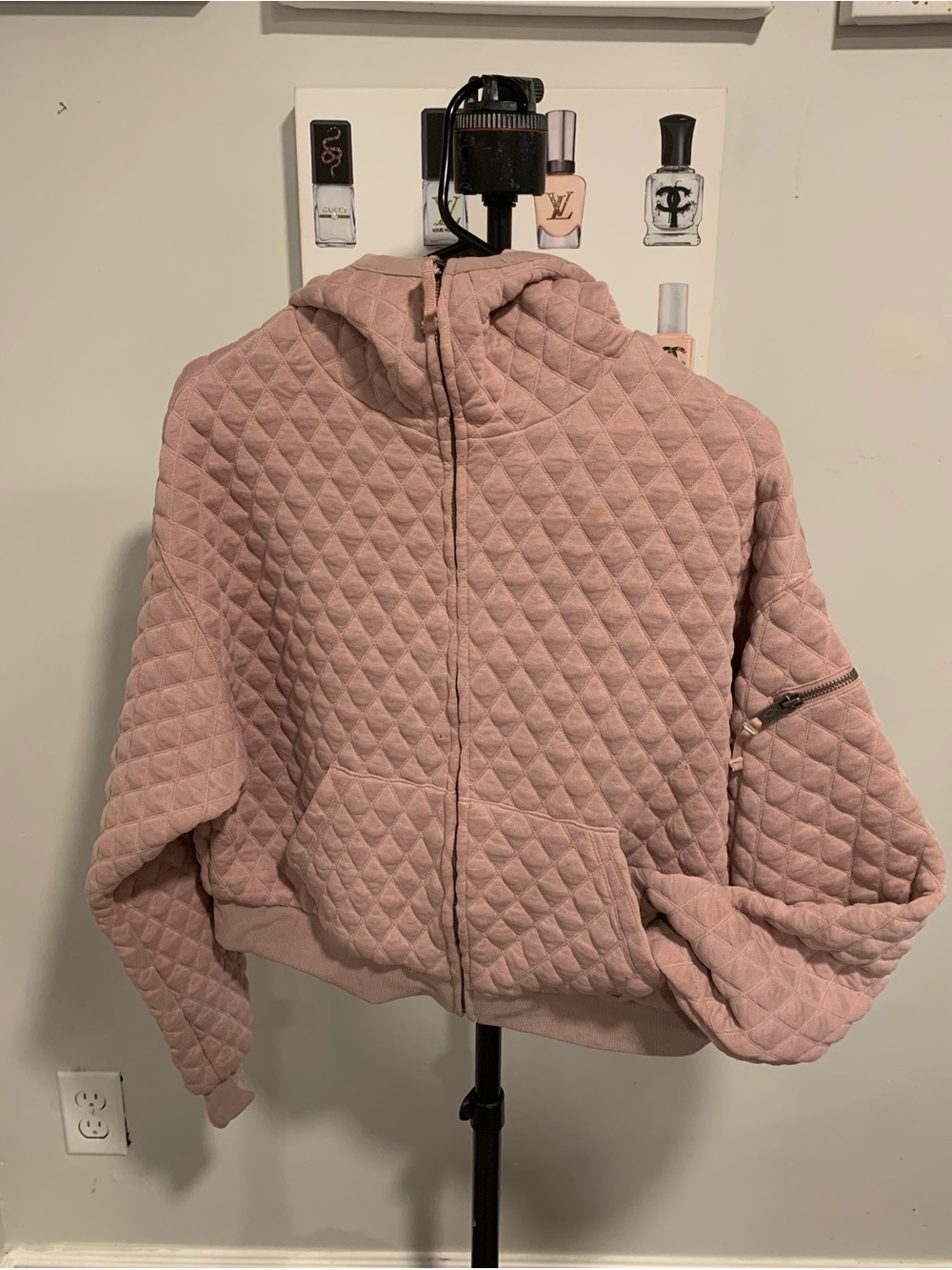 Free People Quilted Hooded Zip Jacket - Dusty Rose SJL019